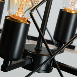 English Elm 16" Oak Industrial 4-Light Pendant Chandelier Rustic Metal Cage, Adjustable 0-40" Chain, E26 Bulb Ready W2312P368672