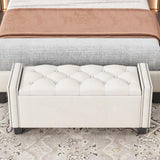 Hearth and Haven Upholstered Velvet Storage Ottoman Bench For Bedroom, End Of Bed Bench with Rivet Design, Tufted Foot Rest Stool, Beige WF322807AAA