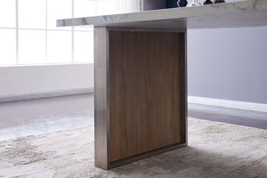 English Elm Elegant Imitation Marble Mdf Dining Table For 6-8, Modern Walnut & Stainless Steel, Easy Assembly W2213S00021