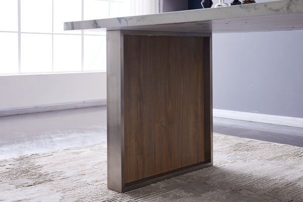 English Elm Elegant Imitation Marble Mdf Dining Table For 6-8, Modern Walnut & Stainless Steel, Easy Assembly W2213S00021