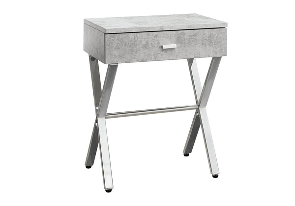 English Elm Accent Elegant Modern Side Table with Glossy Laminate, Chrome Base and Drawer for Living Spaces Grey 22 L x 14 W x 7 H B2710P219243