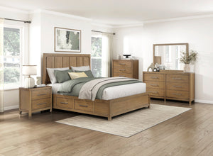 English Elm Light Brown Hickory Veneer King Storage Bed with Four Drawers Modern Bedroom Frame B011S02251