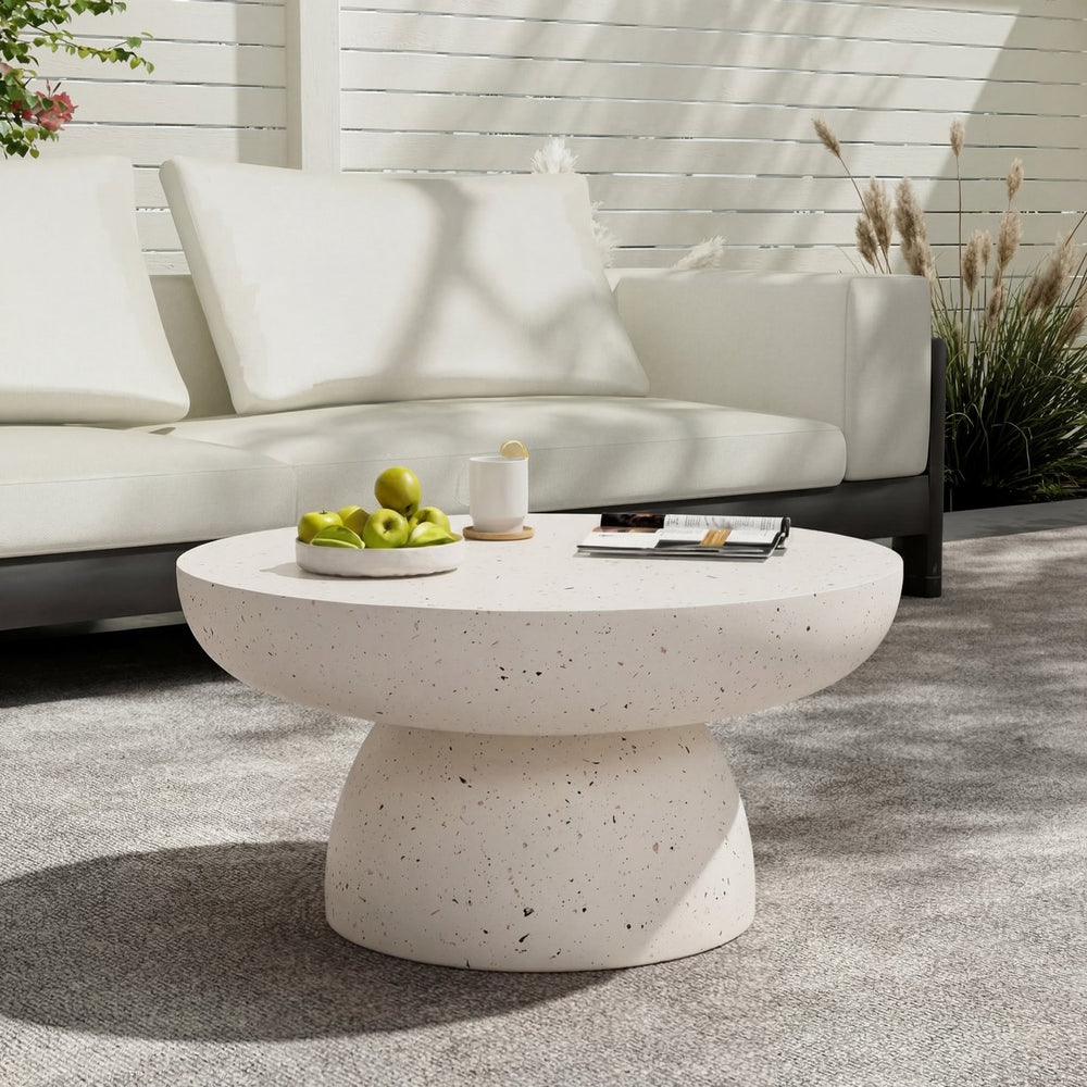 English Elm 27.5" Round Mgo Terrazzo Coffee Table Weather Resistant for Patio or Living Room N772P262020T
