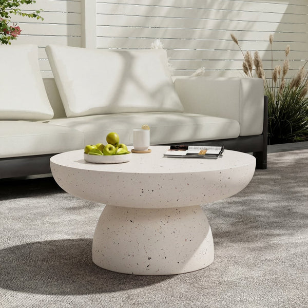 English Elm 27.5" Round Mgo Terrazzo Coffee Table Weather Resistant for Patio or Living Room N772P262020T