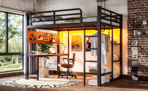 English Elm Twin Over Full Playhouse Bunk Bed with Slide Ladder Storage Shelves and Wardrobe W5305S00060