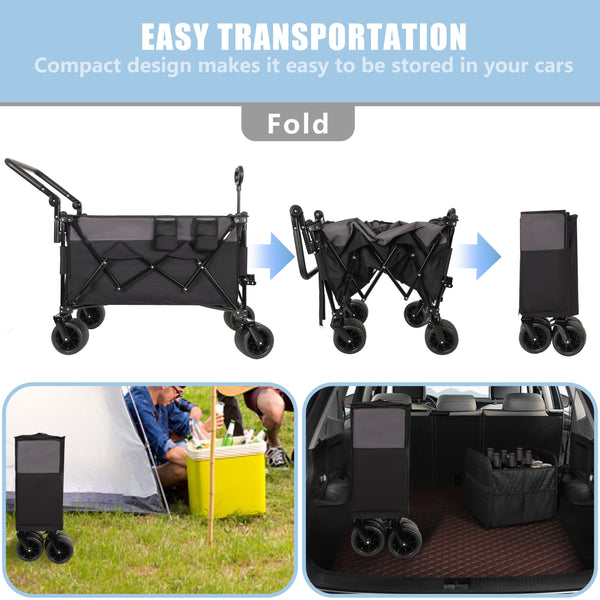 English Elm Multi-functional Folding Wagon with All-terrain Wheels Adjustable Handle Outdoor Hauler W2932P289380