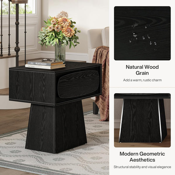 English Elm Coffee Side Table with Single Drawer Curved Handle Modern Compact Accent for Any Room T3971P462732