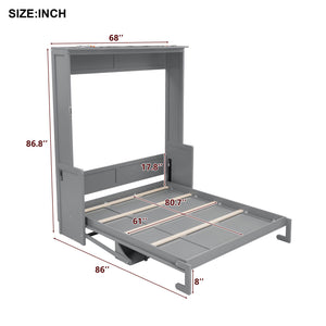 English Elm Queen Murphy Bed with Desk, Built-In LED Lights, USB Charging Ports & Space-Saving Modern Design Gray N7500004014E