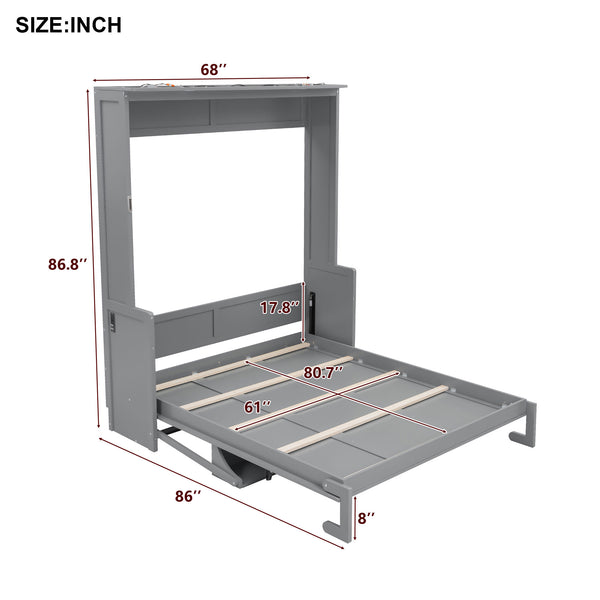 English Elm Queen Murphy Bed with Desk, Built-In LED Lights, USB Charging Ports & Space-Saving Modern Design Gray N7500004014E