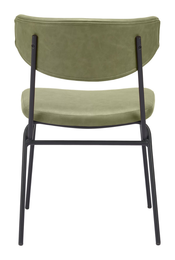 Charon Dining Chair Set of 2 - Stylish Green Vinyl Comfort with Steel Frame for Modern Dining Spaces
