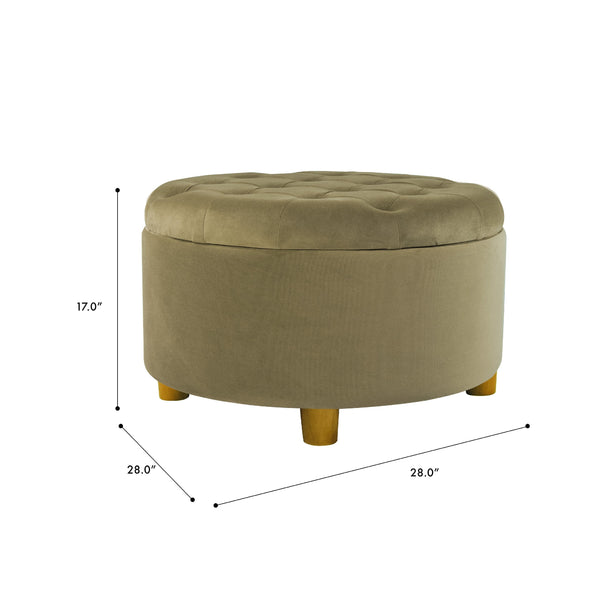 English Elm Jo Round Velvet Storage Ottoman Tufted Lift Top with Walnut Legs for Living Room Brown Multi B056P416971