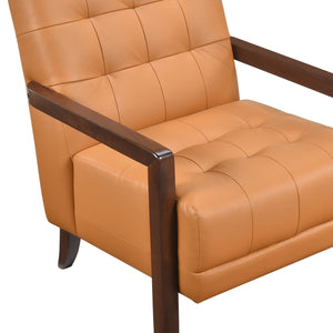 English Elm Modern Tufted Leather Accent Chair with Walnut Wood Frame, Upholstered Seat, Compact Stylish Design Orange 28 L x 21 W x 25.75 H B011P271928