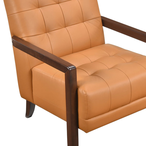 English Elm Modern Tufted Leather Accent Chair with Walnut Wood Frame, Upholstered Seat, Compact Stylish Design Orange 28 L x 21 W x 25.75 H B011P271928
