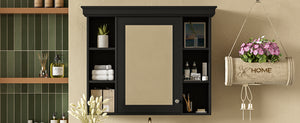 English Elm 35'' 35' 35'' x 28'' Wall Mounted Medicine Cabinet with Mirror Door, Modern MDF Storage with Towel Rod Black N710P196545B