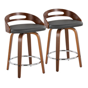 English Elm Cassis 24" Mid-Century Modern Counter Stool Set Of 2 - Swivel Walnut Wood & Grey Faux Leather Elegance B202S00015