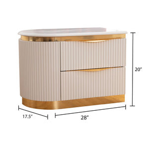 English Elm Laura Gold White 2-Drawer Left Nightstand with Solid Wood Frame, Elegant Gold Handles, Luxe Design B00955979