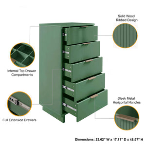 English Elm Granville 24" Sage Green 5-Drawer Chest - Elegant Storage Solution With Luxe Gold Hardware & Style B365S00070