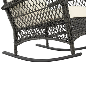 English Elm Fruttuo Upholstered Rocking Chair with Removable Zipper Cushions, Waterproof Fabric, Steel Rattan Frame Black+Cream B365P397659