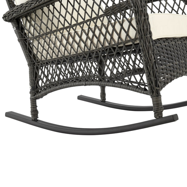 English Elm Fruttuo Upholstered Rocking Chair with Removable Zipper Cushions, Waterproof Fabric, Steel Rattan Frame Black+Cream B365P397659