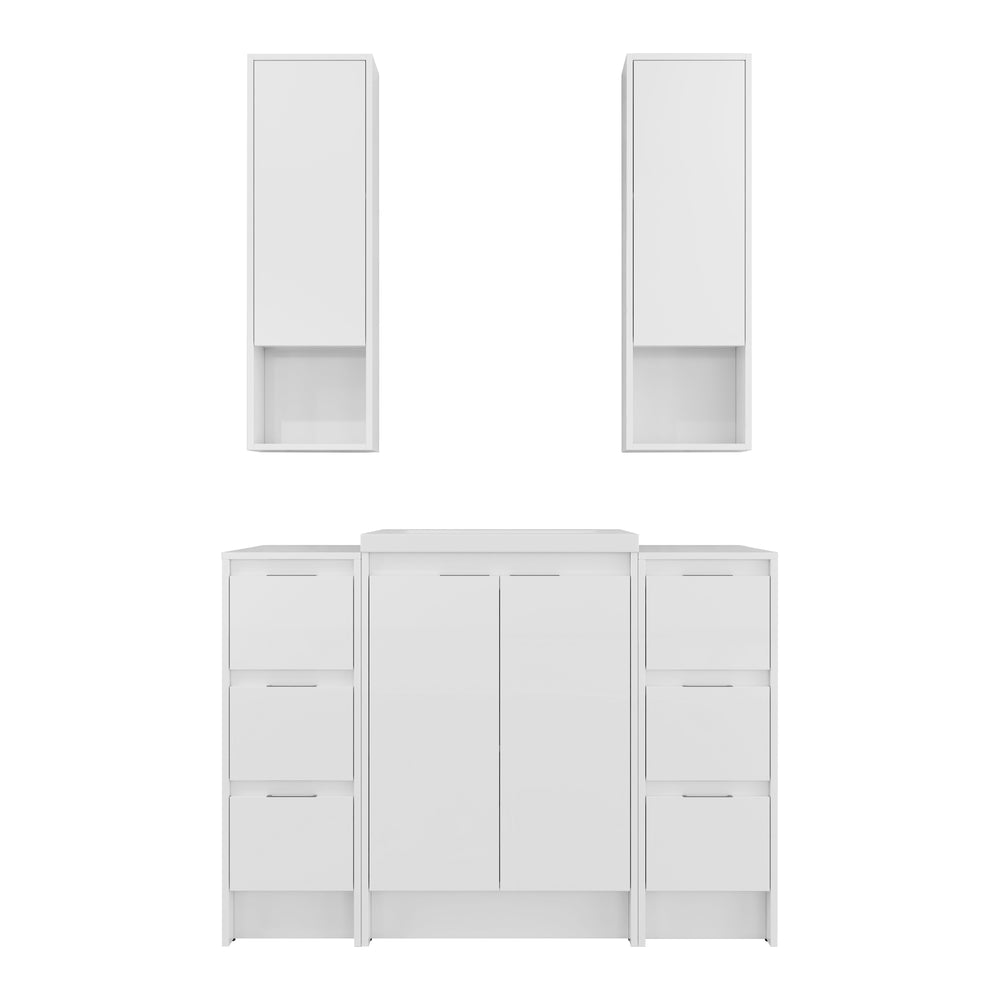 English Elm 48" Freestanding Bathroom Vanity With Resin Sink & Ample Storage, Soft-Close Doors, Glossy White Finish W999S00426
