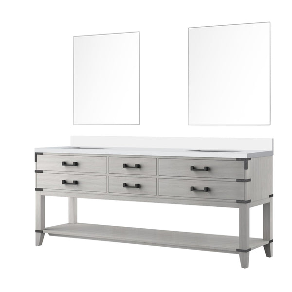 English Elm White Oak Double Bath Vanity Set With Cultured Marble Top, Mirrors & Ample Storage For Modern Elegance B2731S01654-GIGA