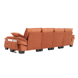 English Elm Sectional Modular Cloud Sofa Deep Corduroy Upholstered Comfort for Living Room Studio Orange W395S00135