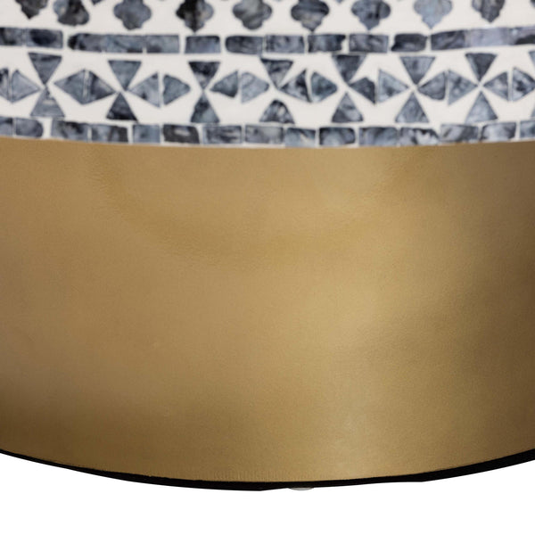 English Elm Coastal Capiz Shell Mosaic Round Coffee Table Artisan Iridescent Living Room Accent B2750P467802