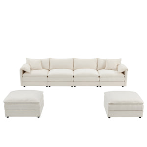 English Elm [new U-shaped Chenille Cloud Sectional 6 Seat Modular Sofa with Movable Ottoman White N723S6546W