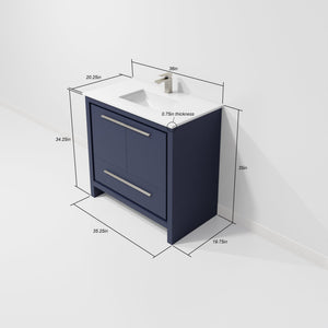 English Elm Navy Blue Single-Sink Vanity Set With White Quartz Top, Gun Metal Faucet & 28" Mirror For Modern Baths B2731S02065