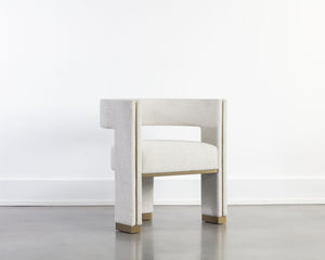 Sunpan Adamina Dining Armchair - Rhea Light Barley, Stylish Gold Stainless Steel Legs, Contemporary Design