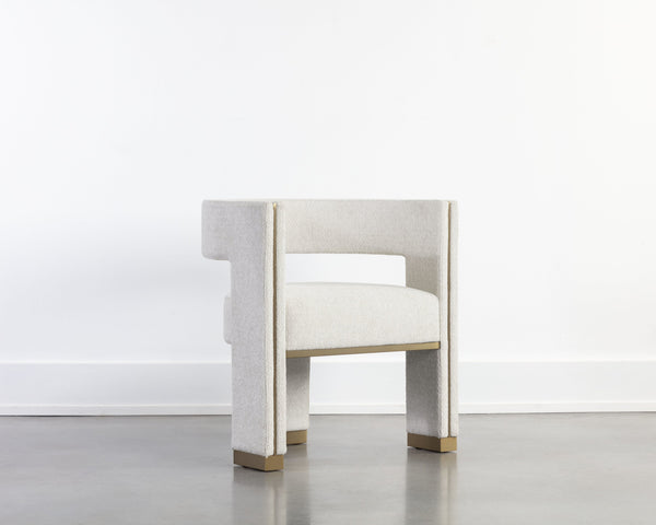 Sunpan Adamina Dining Armchair - Rhea Light Barley, Stylish Gold Stainless Steel Legs, Contemporary Design