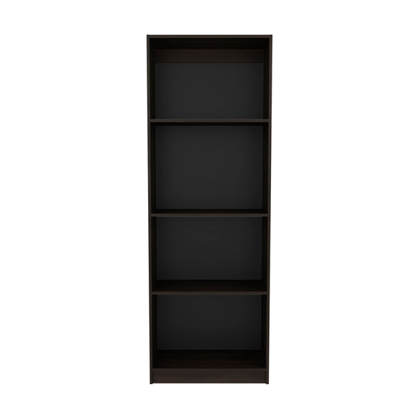 English Elm Bookcase Tiered 4-Shelf Dark Walnut & Black Wengue – Space-Saving Engineered Wood Display Unit B097P350329
