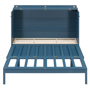 English Elm Queen Murphy Wall Bed Cabinet with Storage Drawer Built-in Power Outlets Usb Ports Navy Blue LP000400AAC-1