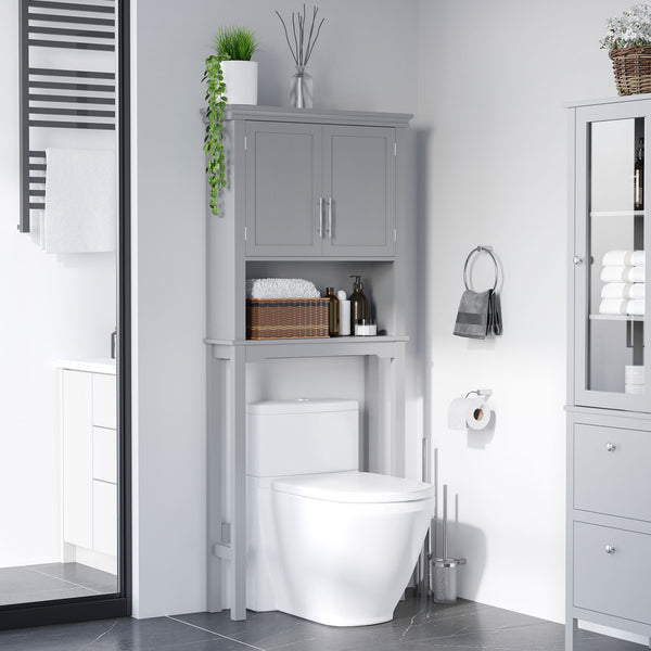 English Elm Kleankin Modern Over The Toilet Storage Cabinet - Stylish Grey Bathroom Organizer With Adjustable Shelf W2225P216991