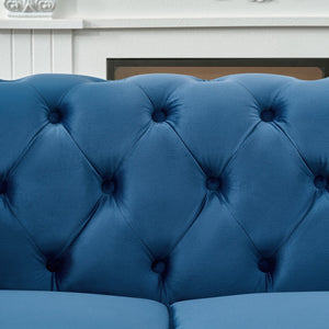 English Elm 65"chesterfield Velvet Tufted Sofa with Nailhead Trim Mid Century Two Seat Couch Blue W3373S00068