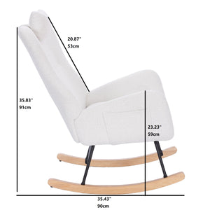 English Elm Teddy Plush Upholstered Nursery Rocking Chair White — Ergonomic High-Back, Sturdy Steel & Wood Frame, Soft Thick Cushion, Easy Assembly (27.16x25.59x12.99) W2069P292952