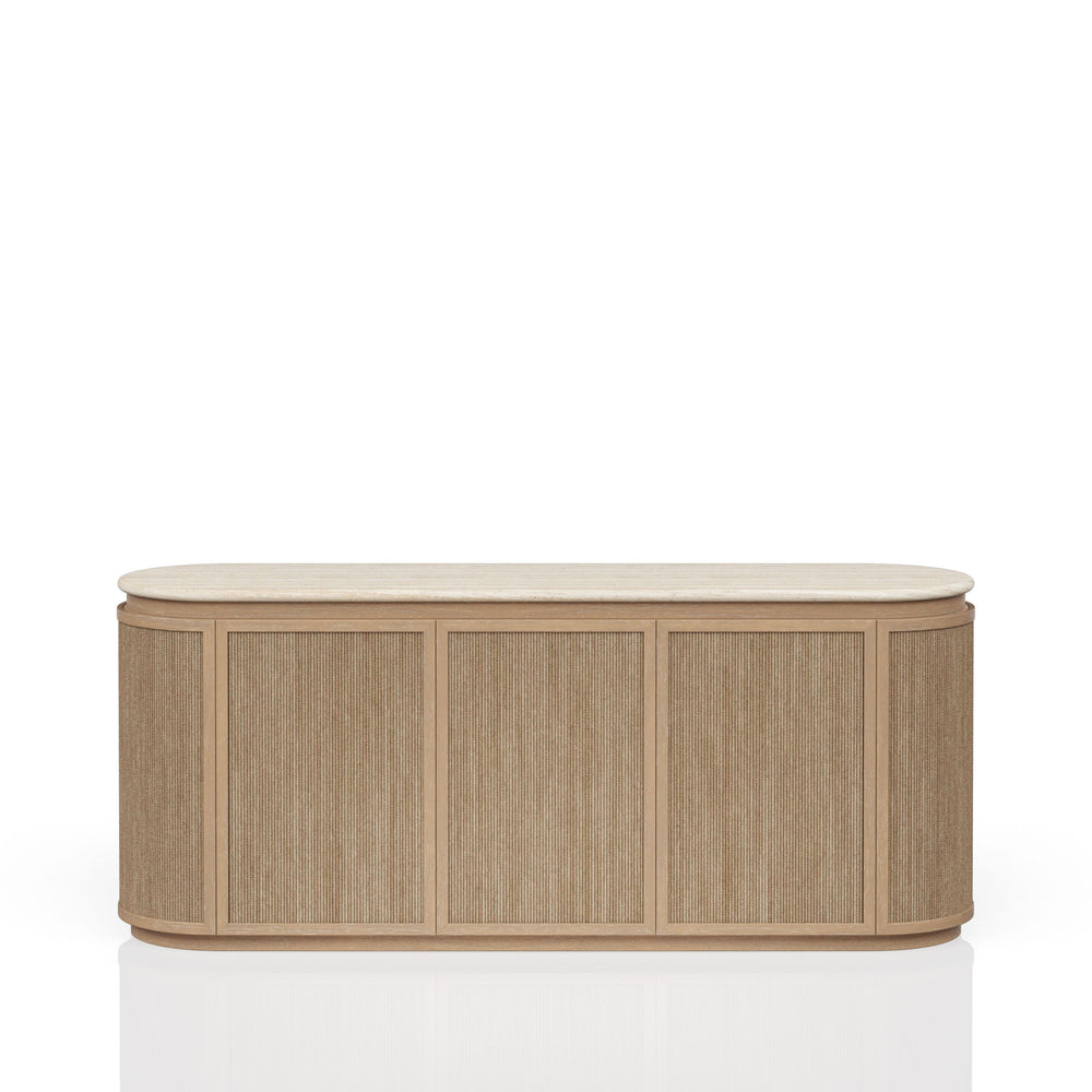 English Elm Stone Top Rope-Front Server with Toffee Oak Finish, Soft-Close Doors, Spacious Storage, Rustic Charm B2699P298397