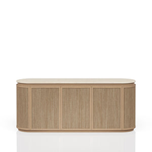 English Elm Stone Top Rope-Front Server with Toffee Oak Finish, Soft-Close Doors, Spacious Storage, Rustic Charm B2699P298397