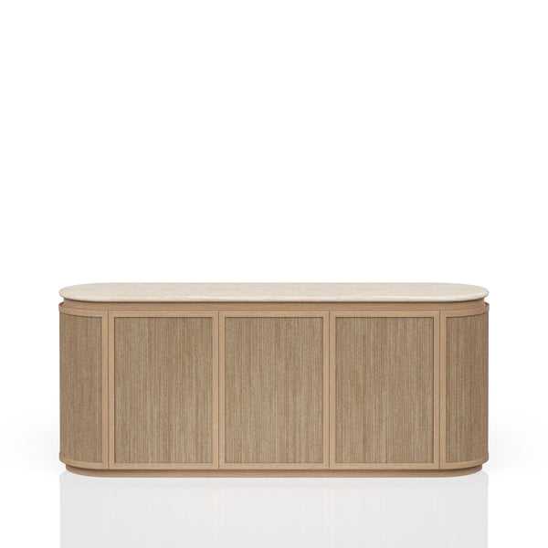 English Elm Stone Top Rope-Front Server with Toffee Oak Finish, Soft-Close Doors, Spacious Storage, Rustic Charm B2699P298397