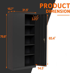 English Elm 71'' Locking Steel Storage Cabinet Four Adjustable Shelves Garage or Office Use W1505P196191