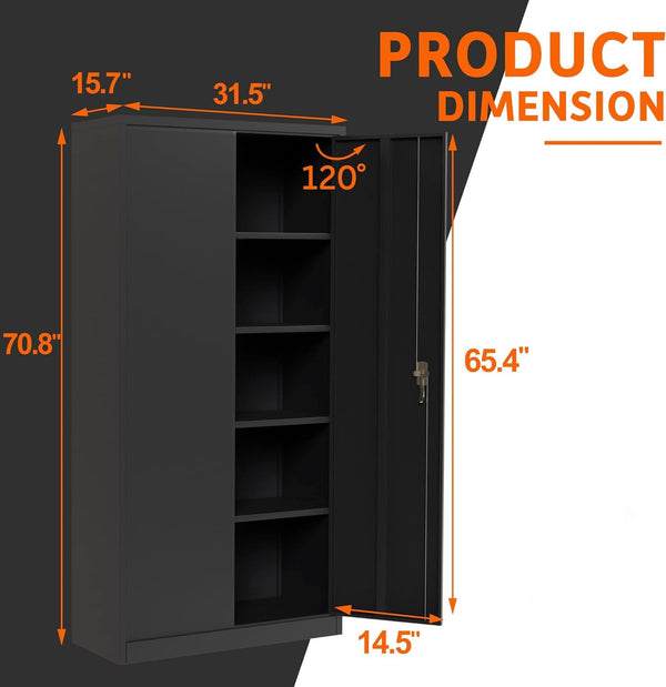English Elm 71'' Locking Steel Storage Cabinet Four Adjustable Shelves Garage or Office Use W1505P196191