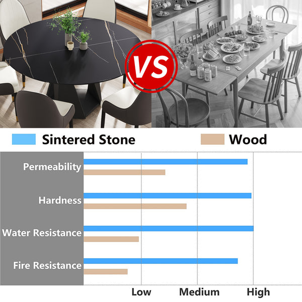 English Elm 59.05" Round Marble Dining Table - Elegant Artificial Marble Top, Black Iron Base For 6-8 Guests W1535S00402