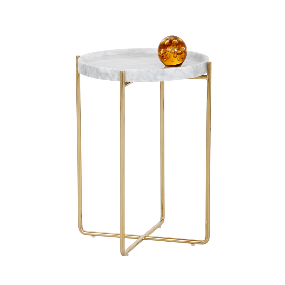 Sunpan Liv End Table - Elegant Marble Tray Top with Gold Steel Base, Unique Design for Home & Office