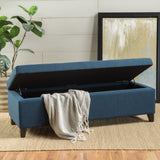 Hearth and Haven Xenon Fabric Upholstered Storage Bench with Birch Wood Legs, Navy Blue 73766.00FNBLU