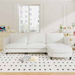 English Elm 107.8'' L-Shaped 3-Seater Sofa With Movable Ottoman & Arm Pockets – Stylish Comfort For Any Space W680S00035