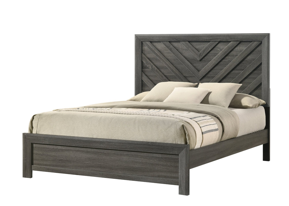 English Elm 1pc Full Size Bed Rustic Gray Chevron Headboard Weathered Wood Finish Contemporary Rustic Design B011S01885