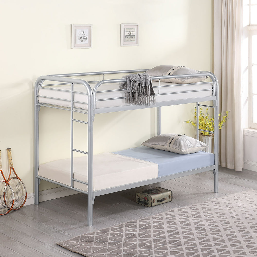 English Elm Celeste Modern Silver Metal Twin Over Twin Bunk Bed With Rung Ladder - Space-Saving Design & Durability B062P340730