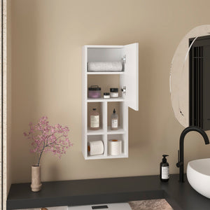 English Elm Niwot Slim Wall Bathroom Cabinet Single-Door White Kronos Finish — Moisture-Resistant Organizer B200P335362
