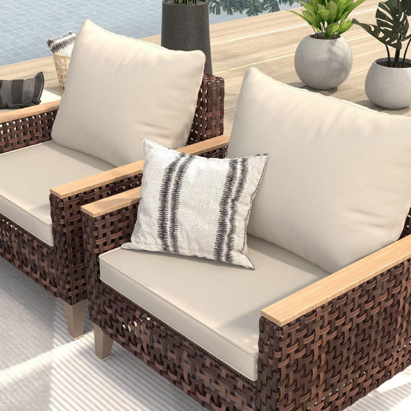 English Elm High Back Rattan Outdoor Sofa Set 5 Piece 7 Seat Patio Furniture with Thick Cushions W2071S00009