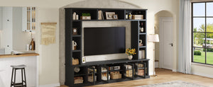 English Elm Entertainment Wall Unit with Glass Doors Open Shelving Mdf Living Room Storage Black N710S688100B